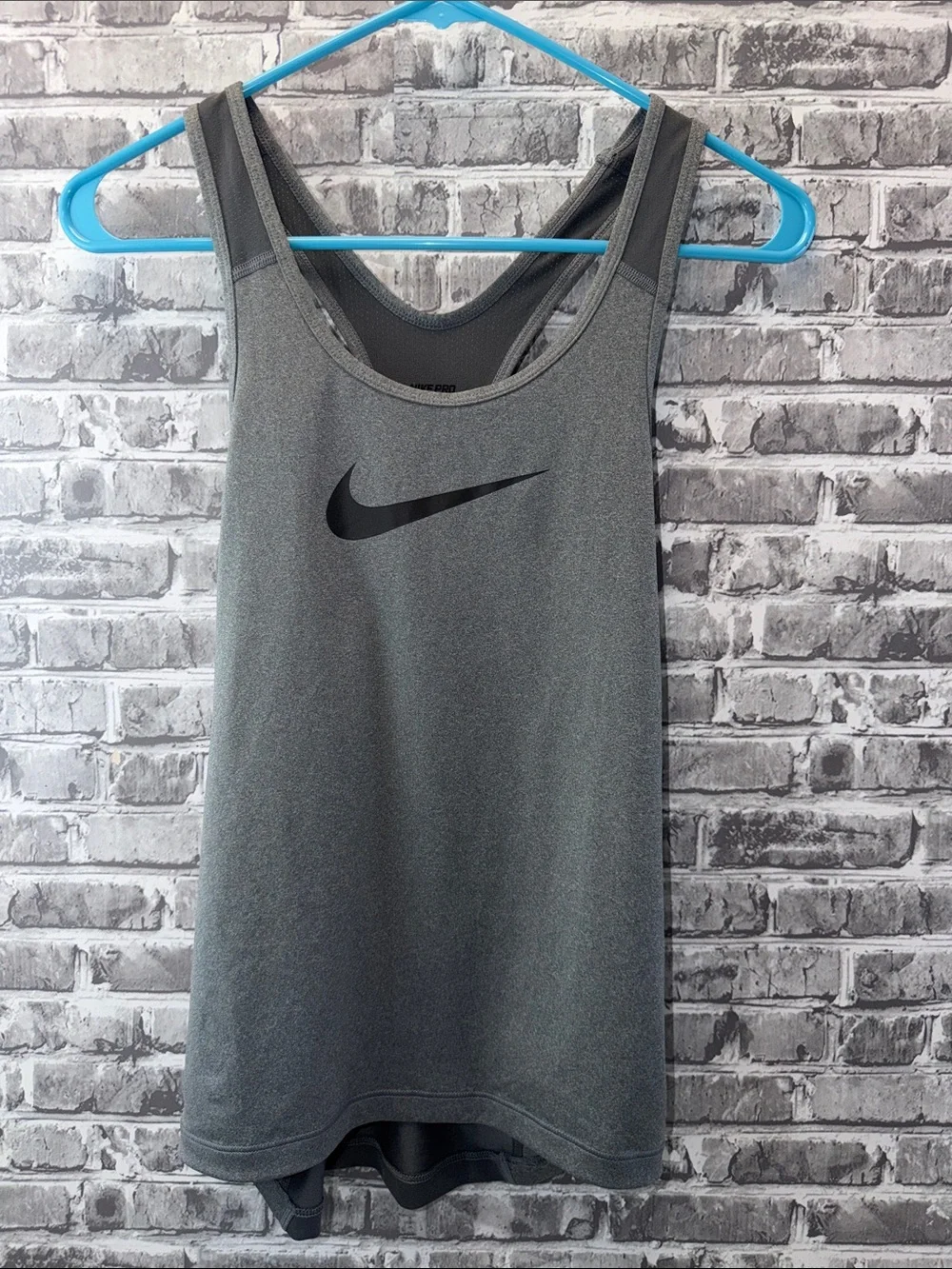 Nike Pro Gray Performance Tank Top with Black Swoosh